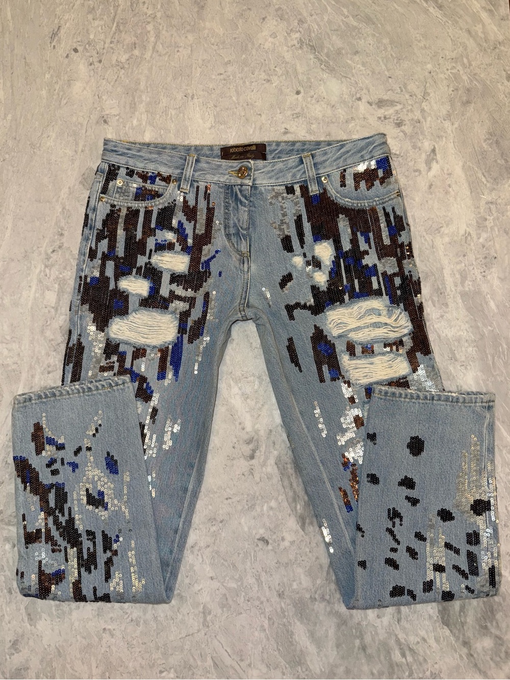 Roberto Cavalli Vintage Sequin Distressed Jeans